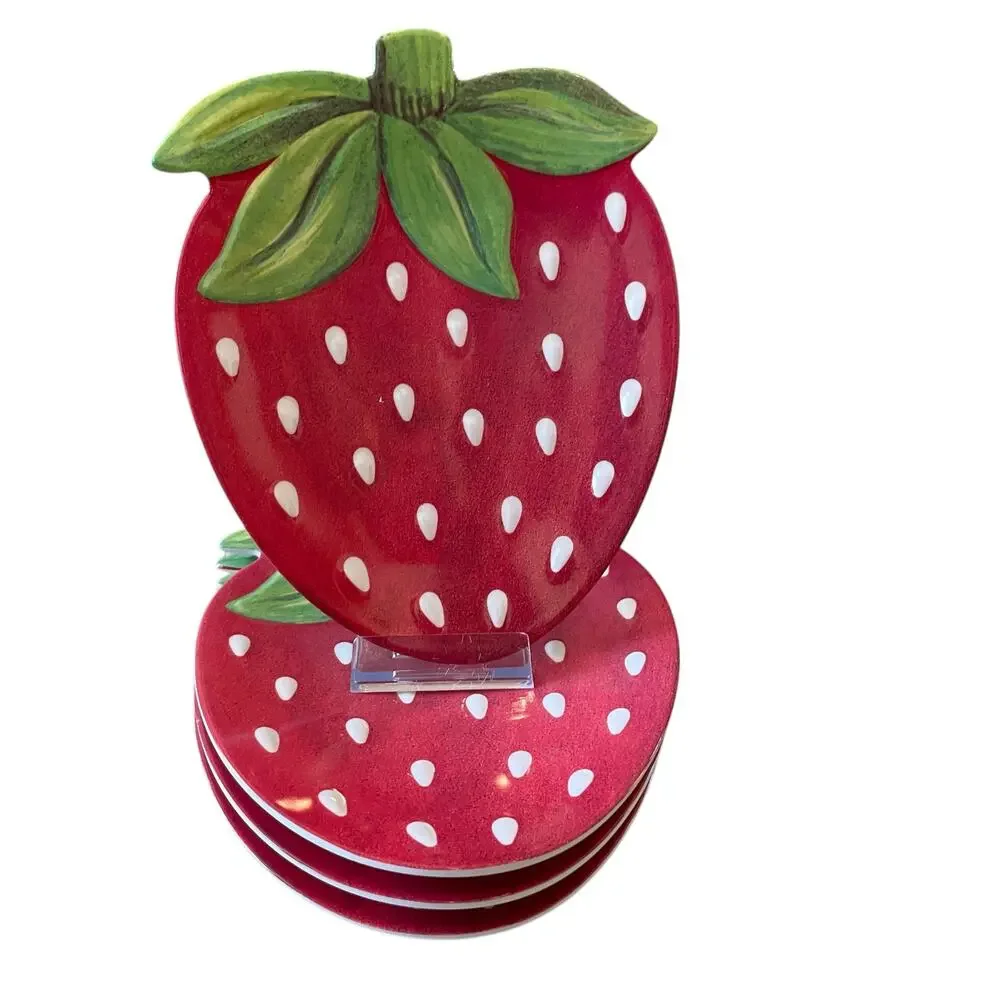 C&C California Strawberry Shaped Melamine Snack Plates 5x7 Set of 4 NEW
